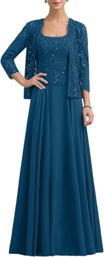 2 Piece Mother of The Bride Dresses for Wedding Chiffon Lace Formal Grandmother of The Bride Dresses with Jacket