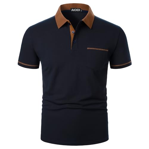 AIOIDI Hommes Polos Manches Courtes Couleurs Contrastantes 100% Coton Golf T-Shirts avec Vraies...