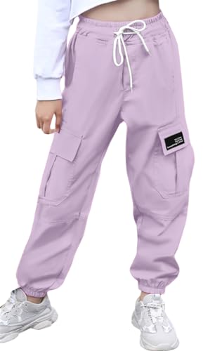 Image of Cromoncent Girls&Womens Cargo Pants Elastic Waist Lightweight Outdoor Jogger Pants, 6 Years - XX-Large