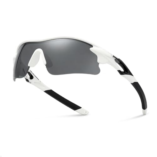 Image of Cycling Goggles for Men & Women | Sports Goggles UV400 Protection | Oversized Sports Sunglasses for Cricket, Running, Driving, Fishing, Hiking & Outdoor Activities (White : Black)