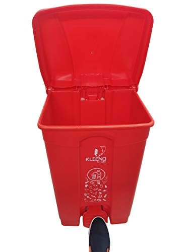 Image of Cello Strong Plastic Step-On Pedal Garbage Dustbin 60 Ltr Red /Red Combo