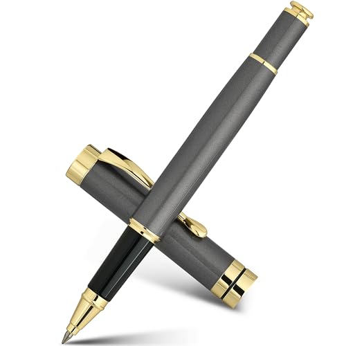 BEILUNER Grey Chrome Ballpoint Pen – Gold Trim Gift 0.5mm