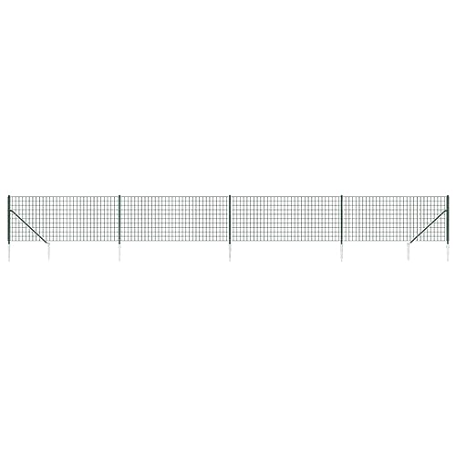 vidaXL Clôture en Treillis Métallique et Piquet d'ancrage, Panneau de Clôture Décoratif, Barrière de Protection Jardin Patio Extérieur, Vert 1x10 m