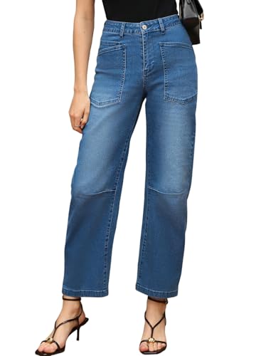 Image of EVALESS Barrel Jeans Women Baggy Stretchy Cropped Denim Pants