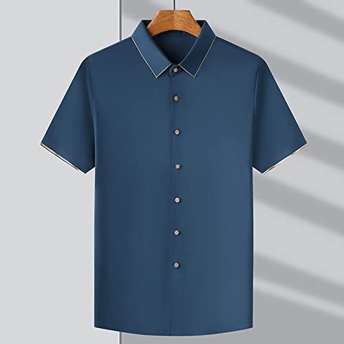 Chemise aloha bleu foncé à manches courtes et boutons pour hommes