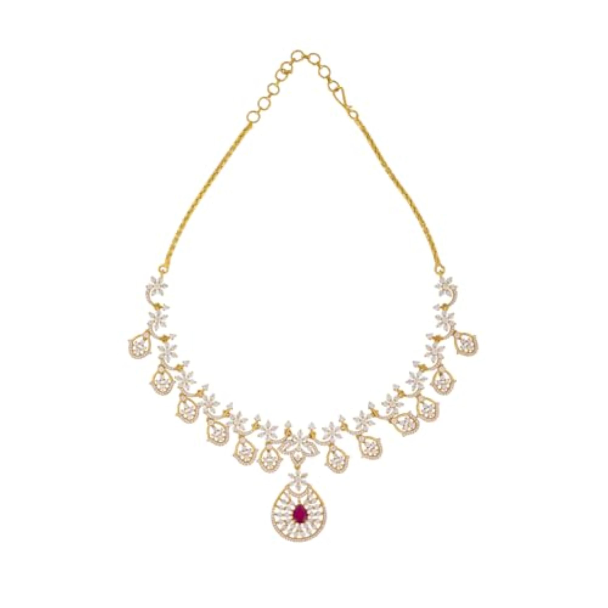 Women's Ruby Gold Polished Copper Zircon Necklace & Earrings Set