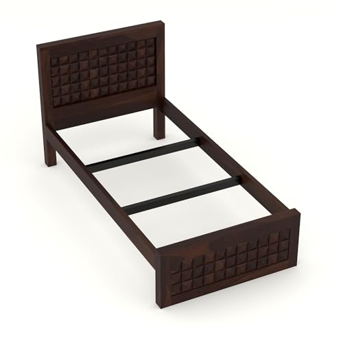 Image of Solid Sheesham Wood Single Size Bed Without Storage for Bedroom Living Room Single Cot for Home Wooden Palang for Hotel (Walnut, Size 6 * 3)