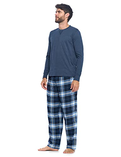 Ashford & Brooks Mens Flannel Pajamas Set, Jersey Cotton Long Sleeve Top & Plaid Pants Flannel Pjs Sets2