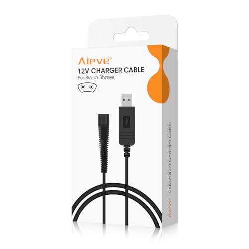 Aieve Charger Cable for Braun Shaver,12V USB Charging Cord for Braun Series 5, 3,9,7,1,3040s,3080S,B1200s,5544,5377 Razor Shaver,Epilator Silk-Epil 9, 7, 5 Beard Trimmer,Oral-B Toothbrush