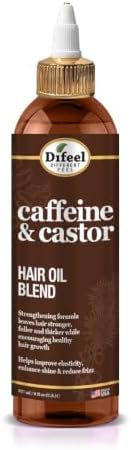 Difeel Caffeine & Castor Hair Oil Blend for Thicker, Fuller-Looking Hair 8 oz. - Nourishing Scalp & Hair Oil Treatment, Strengthens Moisture Retention