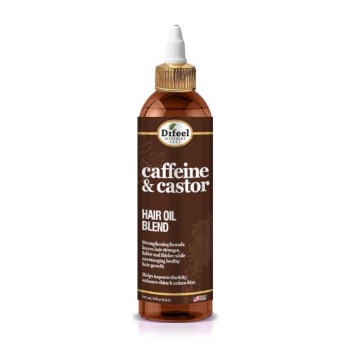 Image of Difeel Caffeine & Castor Hair Oil Blend for Thicker, Fuller-Looking Hair 8 oz. - Nourishing Scalp & Hair Oil Treatment, Strengthens Moisture Retention