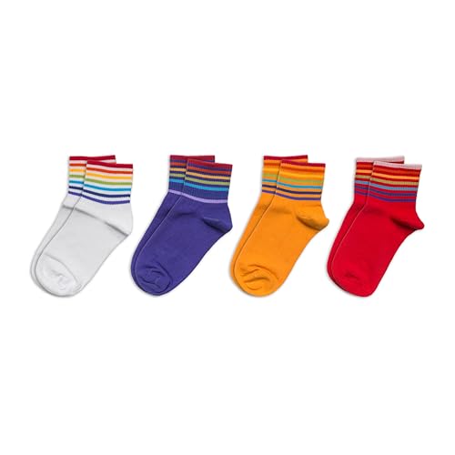 RAFRAY Athletic Ankle Socks Quarter Length, Premium Sports Socks Rainbow Striped, 4 Pairs, Size US W: 5-9.5 / EU: 36-402