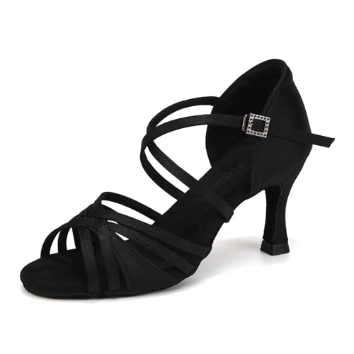 Uonpie Standard Tanzschuhe Damen Latein 7.5cm Bachata Tango Tanzschuhe Salsa Ballsaal,Schwarz,40EU