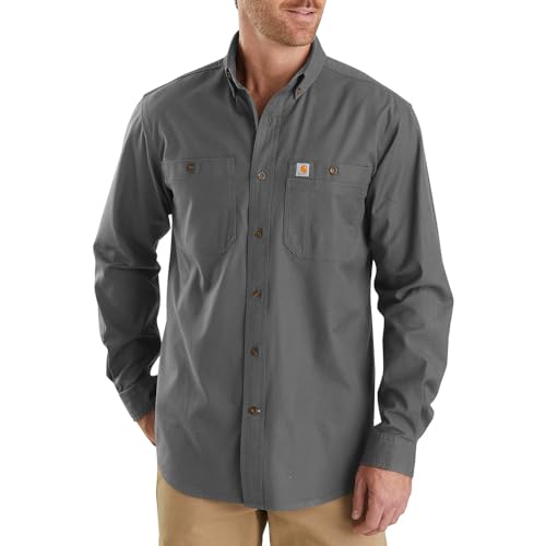 Carhartt Men's Rugged Flex Rigby Long Sleeve Work Shirt Shirt, -039-Gravel, X-Large