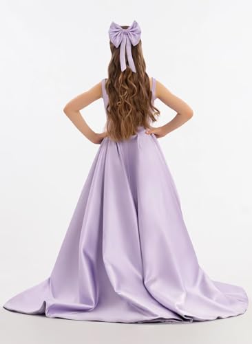 Satin Pageant Dresses for Girls High Low Flower Girl Dress with Bow Sleeveless Junior Bridesmaid Party Formal Gown2