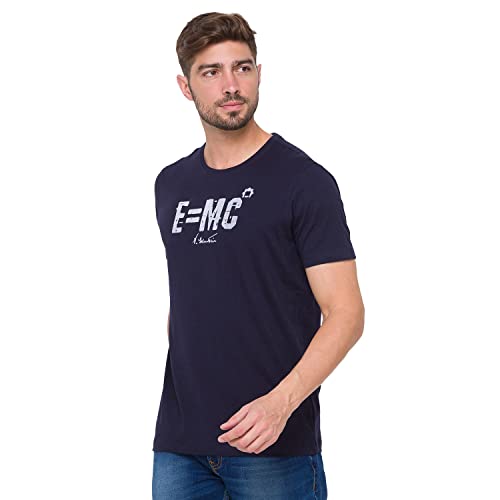 Image of Spykar Navy Blue Coloured Mens Albert Einstein Printed T-Shirt (Size: M)