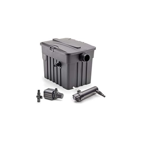 AQUANIQUE Durchlauffilter FTF 5000 Set, Filterkomplettset, externer Filter mit 2 Filterschwämmen und Schläuchen + 2500 l/h Teichpumpe + 9W Teichklärer, bis zu 5000 L Cover
