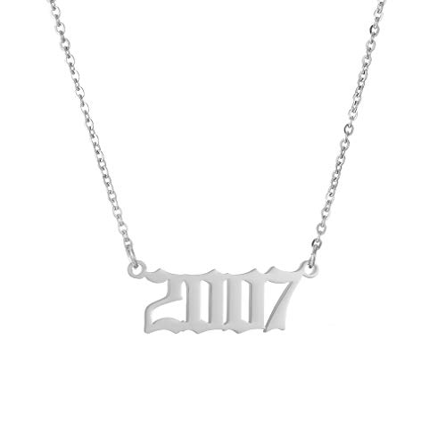 Birth Year Necklace Pendant for Women Girl Silver Plated Friendship Old English Number Birthdate Necklace 1990-2009 Trendy Jewelry Birthday Gift(Silver,2007) Birth Year Necklace Pendant for Women Girl Silver Plated Friendship Old English Number Birthdate Necklace 1990-2009 Trendy Jewelry Birthday Gift(Silver,2007)