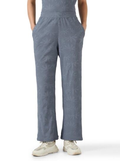 Image of TECHNOSPORT Women Textured Straight Fit Trackpants for Casual Wear, Travel Wear, Gym Wear