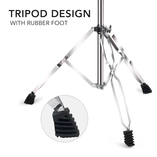 Image of Boom Cymbal Stand, Adjustable 2-in-1 Straight Boom Cymbal Stand + Drumsticks + Drumstick Holder + Drum Keys, Double Braced Legs with Rubber Feet for Mounting Crash, Ride, Splash Cymbals (1 Set)