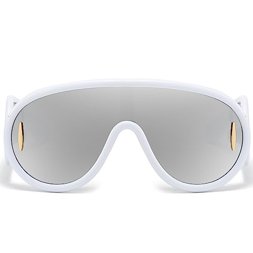 Trendy Wave Mask Sunglasses for Women Men Oversized Shield Sun Glasses Fashion Designer Style4