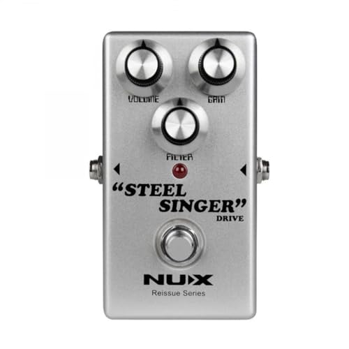 Nux Steel Singer Drive Pedal, E-Gitarren Effektpedal (Effektsteuerung mit Reglern für Volume, Gain und Filter, tonalen Charakter aus Kalifornien. Batteriebetrieb möglich: 9V Batterie), Grau