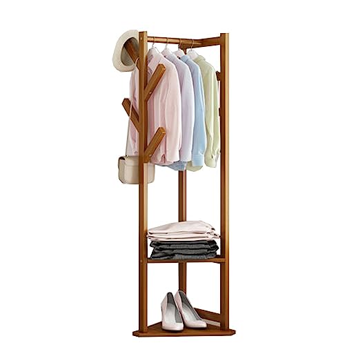 Perchero de bambú con estantes abiertos y caja de tela, soporte de pie para dormitorio, esquina, entrada, elegante organizador C y soporte de almacenamiento para sombreros