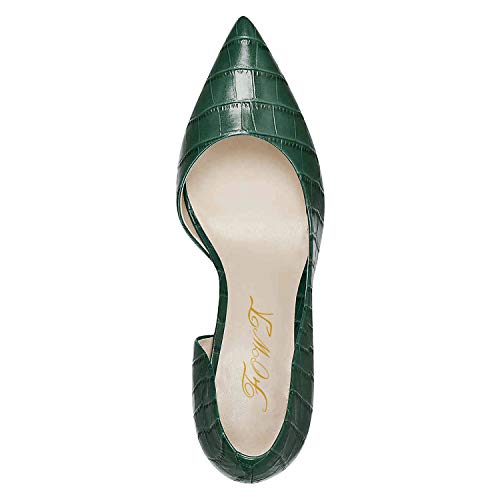FOWT Spring Crocodile Embossed Leather Half D'Orsay Block High Heel Green Pumps for Women Elegant Pointed Toe 3 Inches Fashion Casual Daily Dressy Shoes, US Size 4-16 M3
