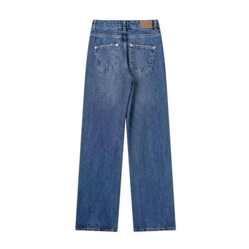 Dndrdhfb Women's High Waist Jeans Blue Straight Denim Trousers Autumn Zip Fly Trousers2