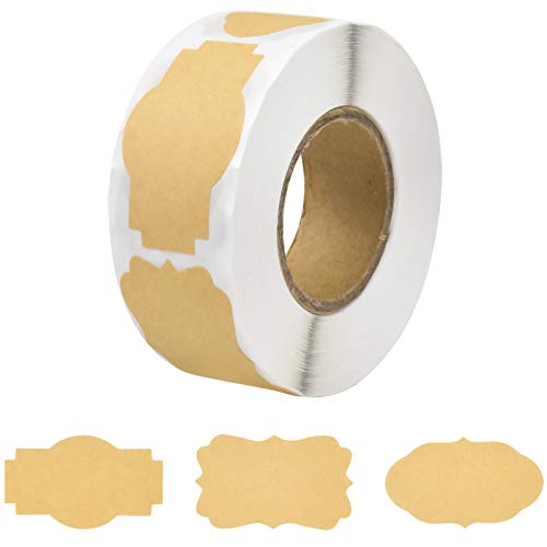 Ziyonix 500 Piezas Etiquetas de Papel Kraft, Pegatina Kraft Autoadhesivas, Etiquetas de Regalo para Cosméticos, Pegatina en Blanco para Alimentos Decoración Botellas Frascos Regalos