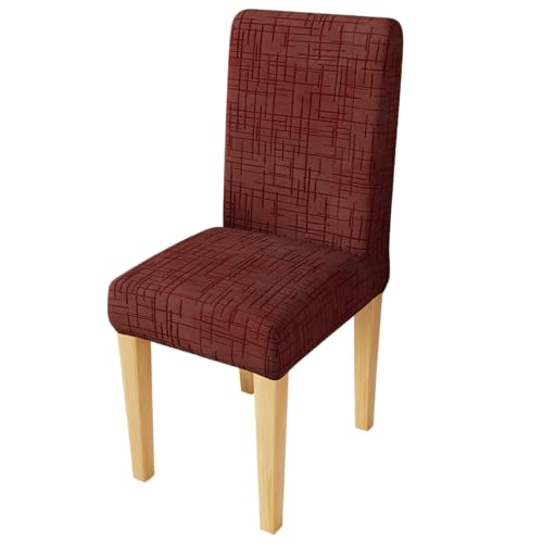 Image of Lukzer Elastic Dining Chair Cover - 1PC Pastel Deep Maroon Tangled Lines | Textured High Stretch Jacquard Seat Cover | Removable Washable Short Dining Chair Cover Protector Seat Slipcover | CC-123-01