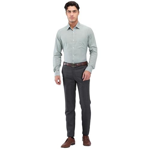 Image of Raymond Men's Slim Fit Mid Rise Structure Pattern Poly Viscose Blend Flat Front Formal Trouser