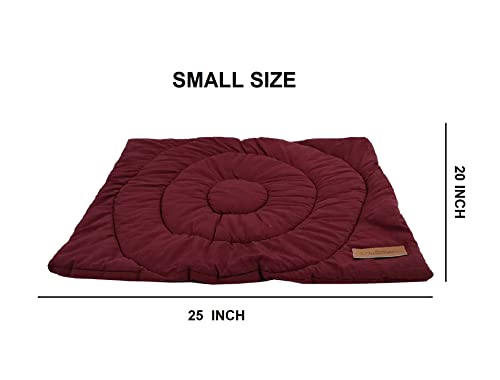 Image of Solid Cotton Quilted Rectangle Pet Bed Mattress | Washable Padded Pet Bed| Light Weighted Dog Mattress (Small) Maroon
