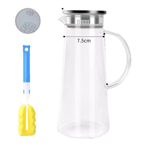 Effonek 厚手ガラス製冷水ケトル 大容量 防爆 耐高温 冷凍庫対応 1.5L 家庭用 (1500ml パールコットンブラシ&パッドセット)