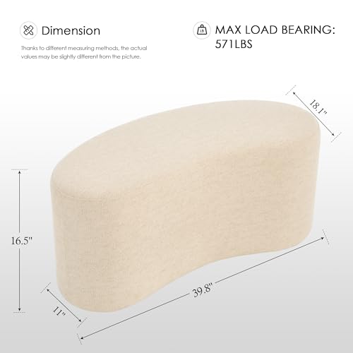 Image of Zesthouse Upholstered Ottoman Bench for Bedroom, 39.8 inch Curved Linen End of Bed Bench, Modern Small Bench Seat for Living Room Entryway Hall Mudroom, Soft Beige Fabric Coffee Table, Crescent Shape