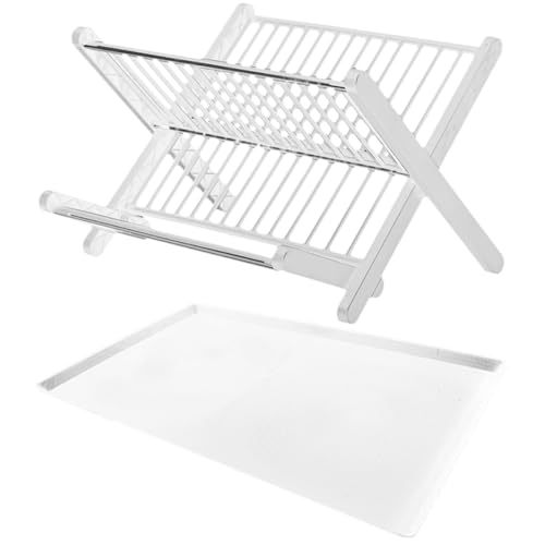 Mobestech Spacious Kitchen Folding Dish Drainer Rack with Drip Tray, Versatile Plate and Bowl Holder for Kitchen Countertop in White for Everyday Dish Drying