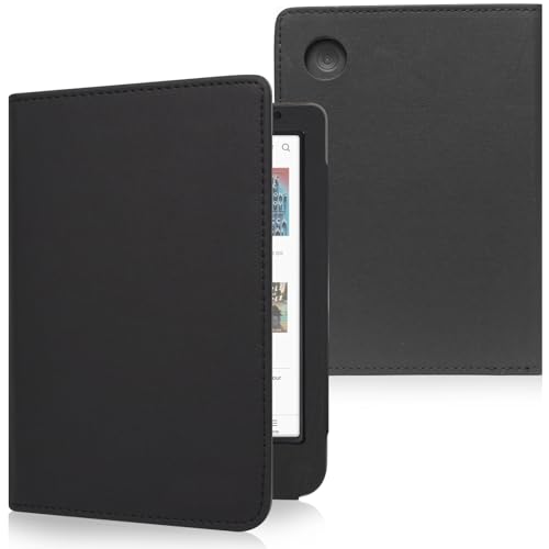 JKhandy Stand Case for Kobo Clara BW/Colour 6 Inch 2024 Release, Premium PU Leather Sleeve Cover with Card Slot, Hand Strap and Atuo Sleep/Wake, Fabric Black