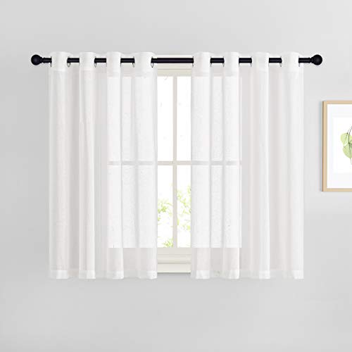 NICETOWN White Flax Linen Sheer Bedroom Curtains Grommet, Decorative Window Treatment Draperies Privacy with Light Through for Kitchen/Nursery/Bathroom,W52 x L54, Sold as 2 Panels