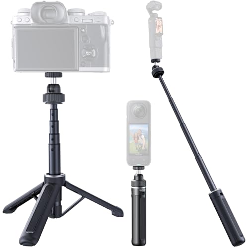llano 40cm Action-Kamera-Stativ für DJI Osmo Pocket 4/3 Insta360 X5 X4 X3 ausziehbares Mini-Stativ mit 1/4 Zoll Schraube kleiner Selfie-Stick für Sony Nikon Canon 360 Kugelkopf leicht schwarz
