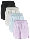 Celfaeree 4er Pack Mädchen Shorts Sommer Kurze Hose Schnelltrocknendes Kurze Sporthose Gym Running Athletische Shorts Radlerhose Kinder mit Taschen 5-14 Jahre Sc/Grau/Blau/Lila M