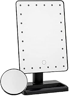Makeup Mirror with LED Lights, Vanity Cosmetic Mirror with 24 LED Lights, Battery Operated Light Up Mirror with 10x Magnification Small Mirror, Black (Battery Not Included)