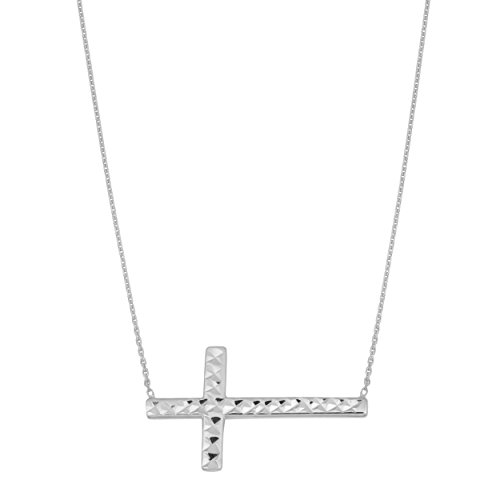 Kooljewelry - Collar de oro blanco de 14 quilates con cruz de corte de diamante, longitud ajustable (40,6 a 45,7 cm)