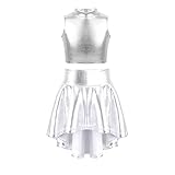 FEESHOW Girls Shiny Metallic Crop Tank Top with Pleated Skort Skirt Ballet Dance Jazz Hip Hop Performance Costumes Argent 10 Years