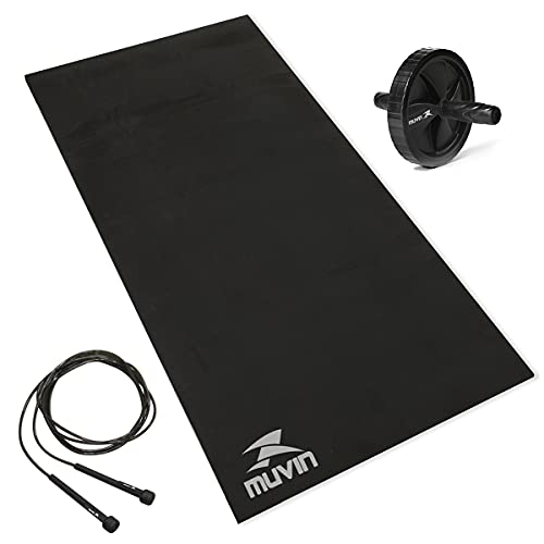 Kit Funcional Corda de Pular Tamanho Ajustável em PVC + Roda de Exercícios Abdominais + Colchonete T