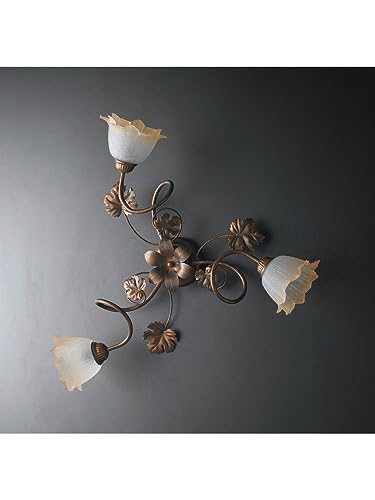 Generico Plafoniera da soffitto classica in ferro battuto marrone 3 luci per salotto, soggiorno, cameretta, corridoio, camera da letto, sala da pranzo, LGT Acero