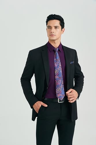 Image of HISDERN Mens Dress Shirt with Tie Pocket Square Set Classic Button Down Shirt Matching Tie Long Sleeve Shirts