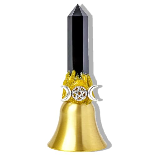 Super Loud Solid Brass Handbells Altar Bells Natural Obsidian Tower Bell Chimes Witchs Bells Hand Percussion Instruments Call Bells for Meditation Prayer Pet Feeding and Home(Obsidian 4.53)