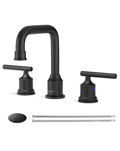 Black Bathroom Faucet 3 Holes, WOWOW Widepread Bathroom Sink Faucets 2 Handle, 8 Inch Vanity Tap...
