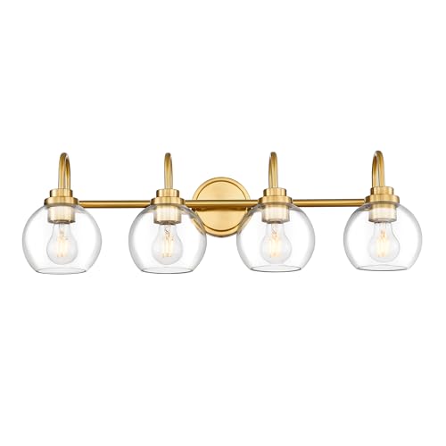 Image of Bathroom Light Fixtures, 4-Light Brushed Gold Vanity Lights with Globe Clear Glass, 30 Inch Champagne Bronze Vanity Lighting Fixtures Over Mirror, AD-22280-4W-GD