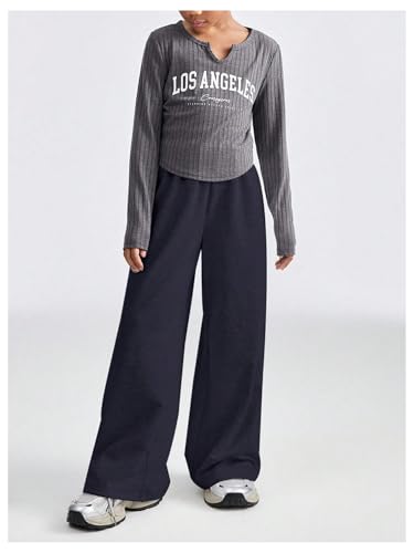 Image of SOLY HUX Girl's Wide Leg Sweatpants Elastic High Waisted Loose Baggy Pants with Pockets